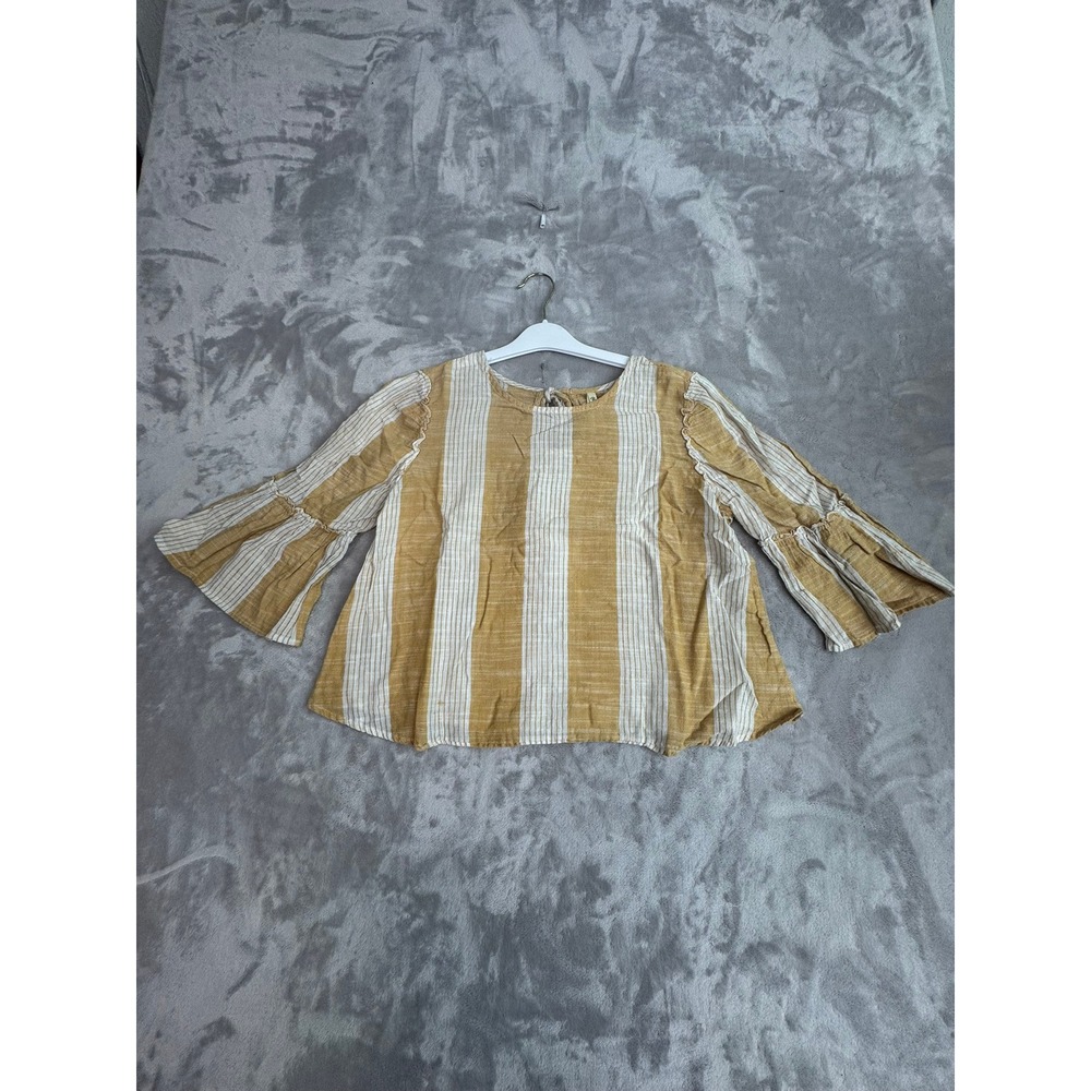 Girl Crazy Striped Bell Sleeve Top Kids Size‎ M Yellow White Cotton